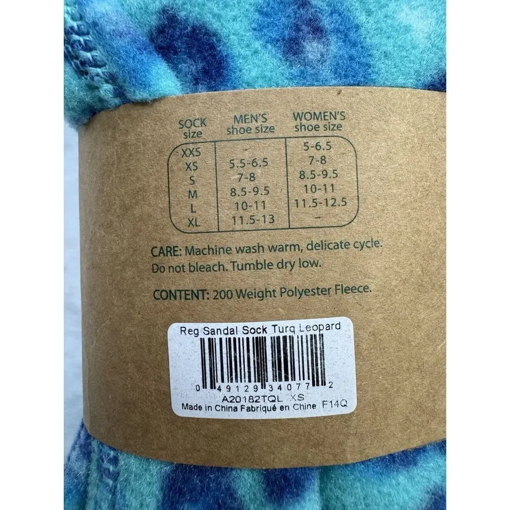 LL Bean Bean's Fleece Socks Turquoise Leopard XS Women 7 - 8 / Men 5.5 -‎ 6.5